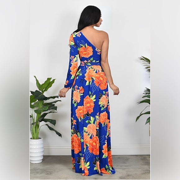 High Quality One Shoulder Floral Maxi Summer Spring Vacation Dress - Picture 3 of 3